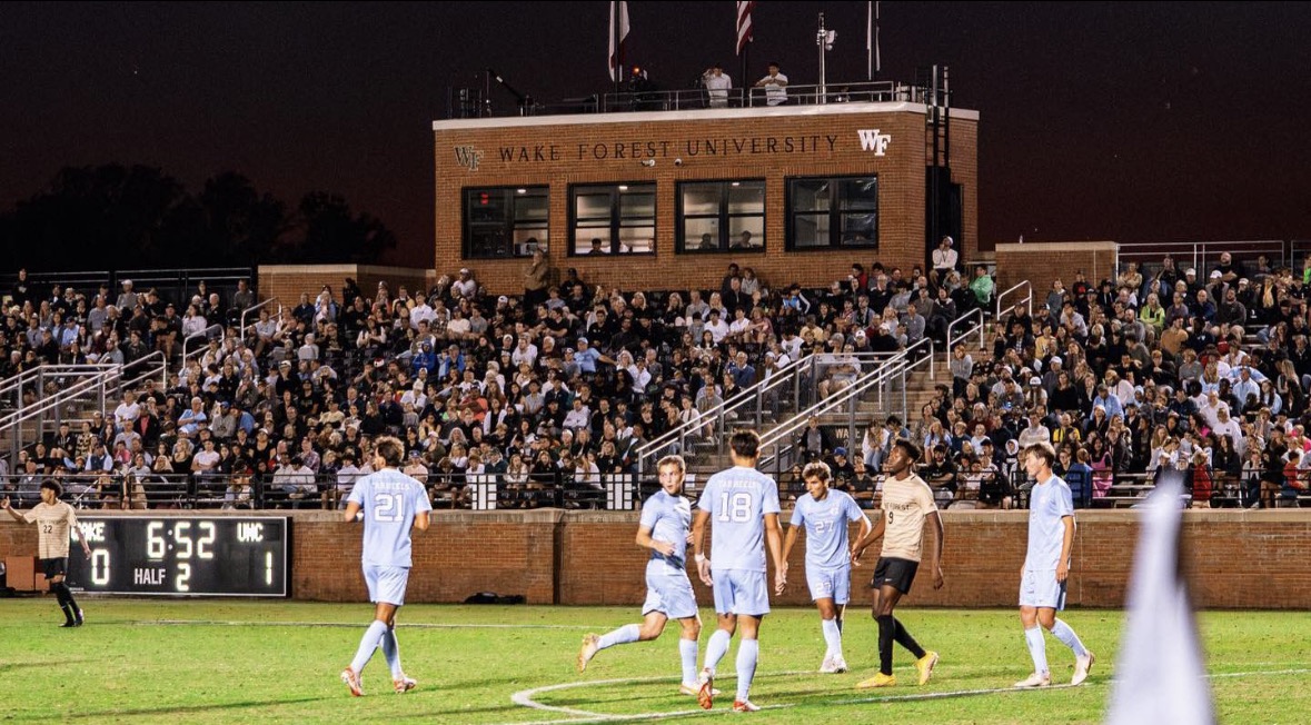 Wake Forest soccer stadium at night during a match against UNC